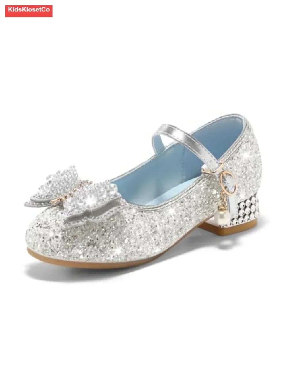 Girls Dress Shoes Glitter Chunky Low Heel Mary Jane Princess Pumps